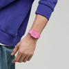 Montre SWATCH Square bioceramic What if rose? homme bracelet matériau biosourcé rose - vue Vporté 1