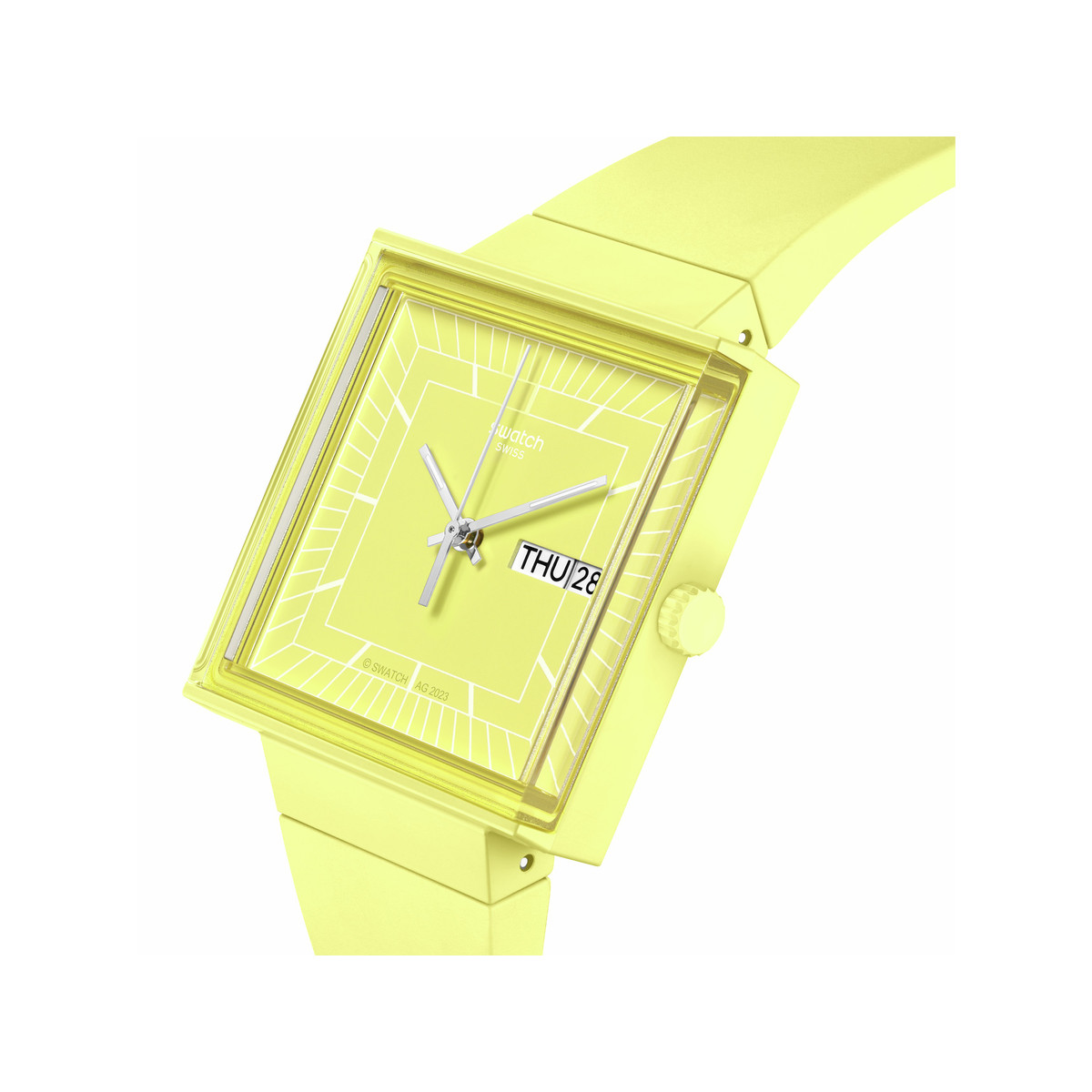 SWATCH Square bioceramic What if lemon? herenhorloge met matte band van biologisch materiaal, geel - afbeelding 2