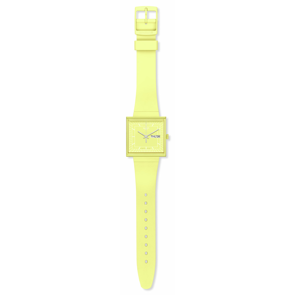 SWATCH Square bioceramic What if lemon? herenhorloge met matte band van biologisch materiaal, geel - weergave D1