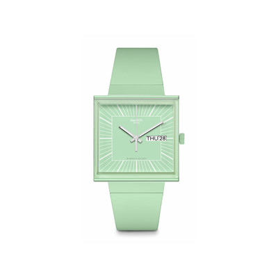SWATCH Vierkante biokeramische What if mint? heren horlogeband groen materiaal van biologische oorsprong