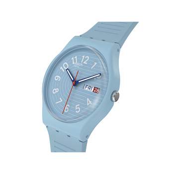 Horloge SWATCH Gent biosourced Trendy lijnen in de lucht man siliconen armband blauw