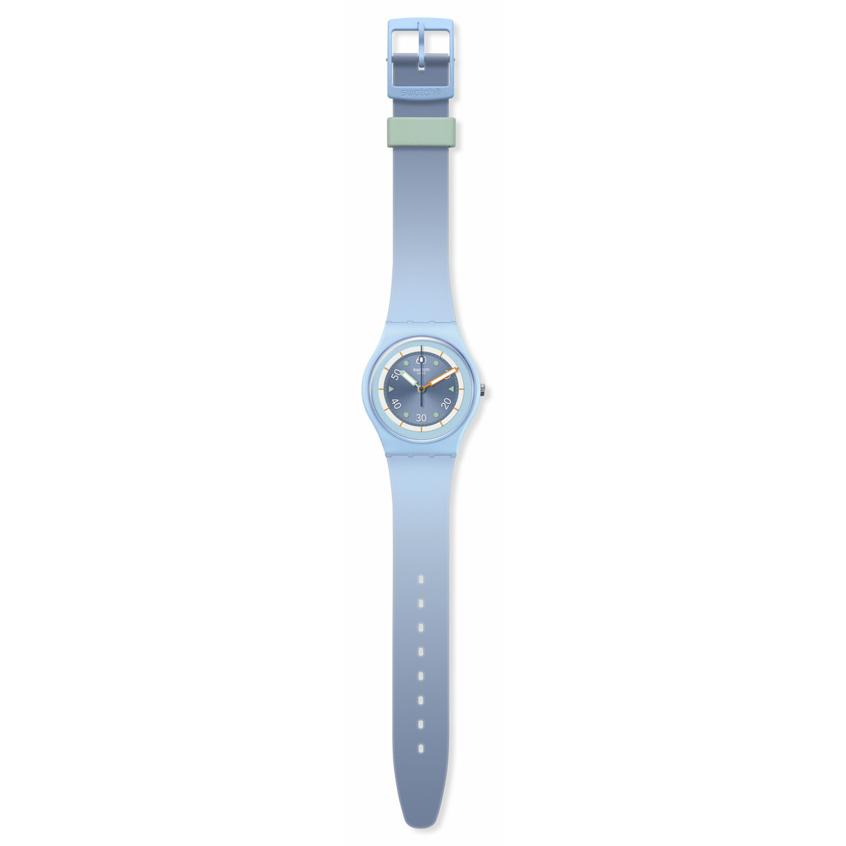 Montre SWATCH Gent bioceramic Frozen waterfall homme bracelet silicone bleu - vue D1