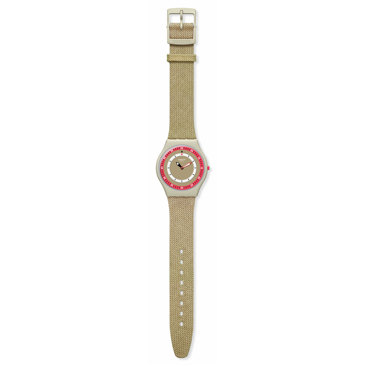 Montre SWATCH Skin classic bioceramic Coral dunes homme bracelet textile beige - vue D1