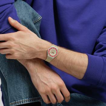 Montre SWATCH Skin classic bioceramic Coral dunes homme bracelet textile beige