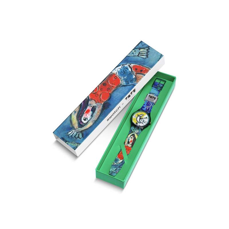 Montre SWATCH New gent bioceramic Chagall's blue circus homme bracelet silicone bleu - vue D4