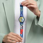 Montre SWATCH New gent bioceramic Chagall's blue circus homme bracelet silicone bleu - vue porté 1