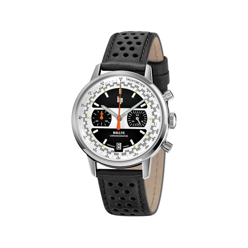Montre LIP Rallye Chrono homme acier bracelet cuir noir - vue 1