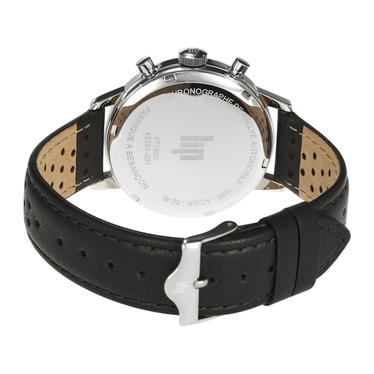 Montre LIP Rallye Chrono homme acier bracelet cuir noir - vue 3