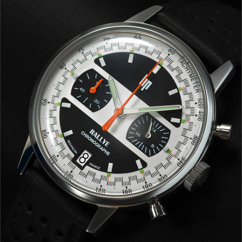 Montre LIP Rallye Chrono homme acier bracelet cuir noir - vue D1