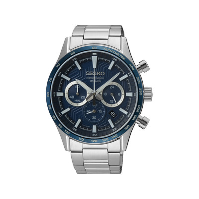 SEIKO sport men's chronograph watch, silver stainless steel bracelet