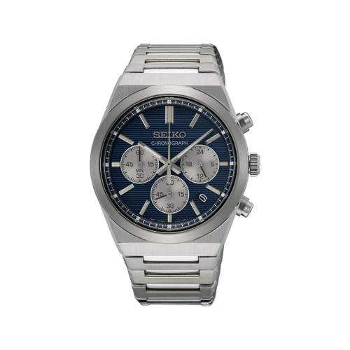 SEIKO sport men's chronograph watch, silver stainless steel bracelet