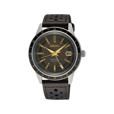 Montre SEIKO PRESAGE presage homme automatique, bracelet cuir animal marron chocolat - vue 1