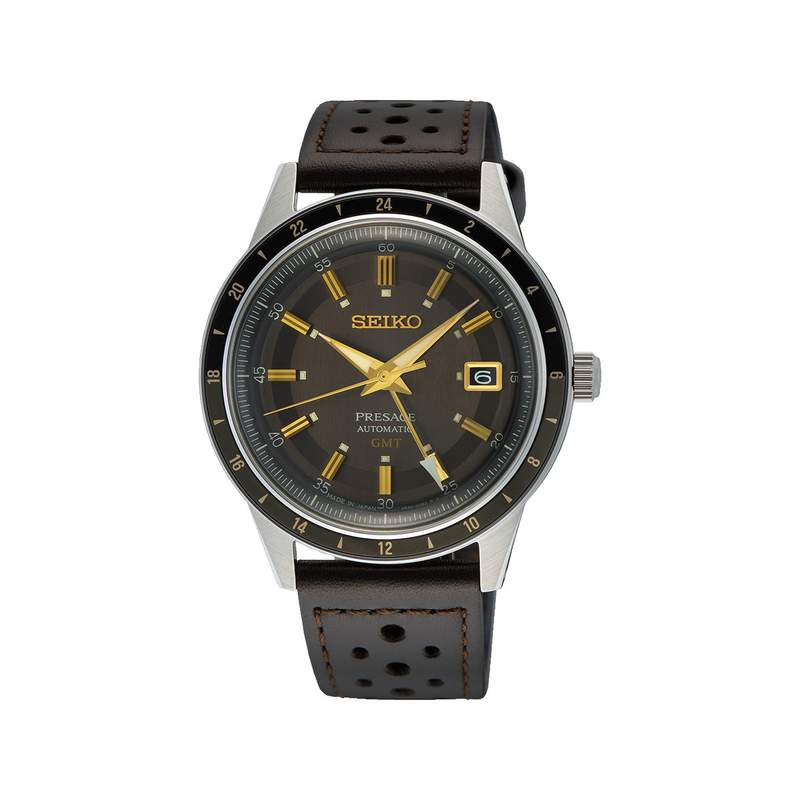 Montre SEIKO PRESAGE presage homme automatique, bracelet cuir animal marron chocolat - vue 1
