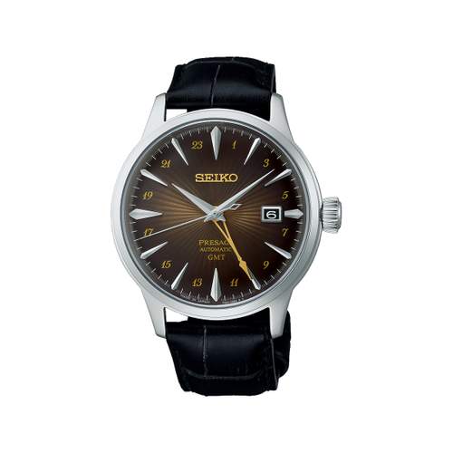 SEIKO PRESAGE automatisch herenhorloge, chocoladebruine dierenleren band