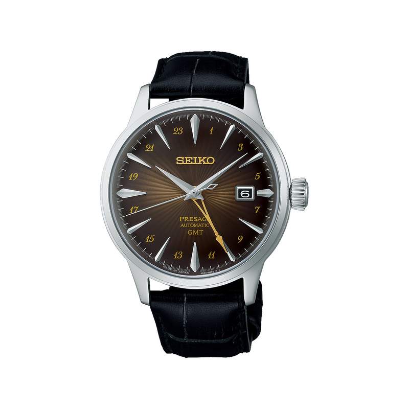 Montre SEIKO PRESAGE presage homme automatique, bracelet cuir animal marron chocolat - vue 1