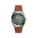 Montre fossil everett homme automatique, bracelet cuir marron - vue 1