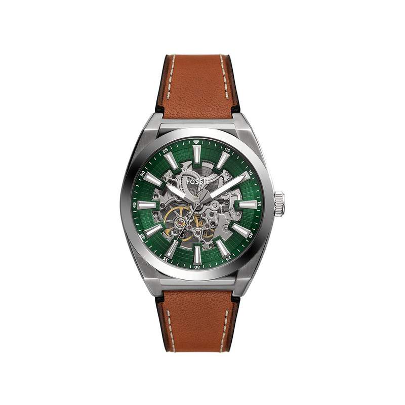 Montre fossil everett homme automatique, bracelet cuir marron - vue 1