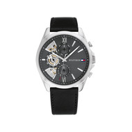 Montre TOMMY HILFIGER baker homme analogique, bracelet cuir noir