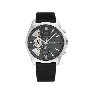 Montre TOMMY HILFIGER baker homme analogique, bracelet cuir noir - vue 1