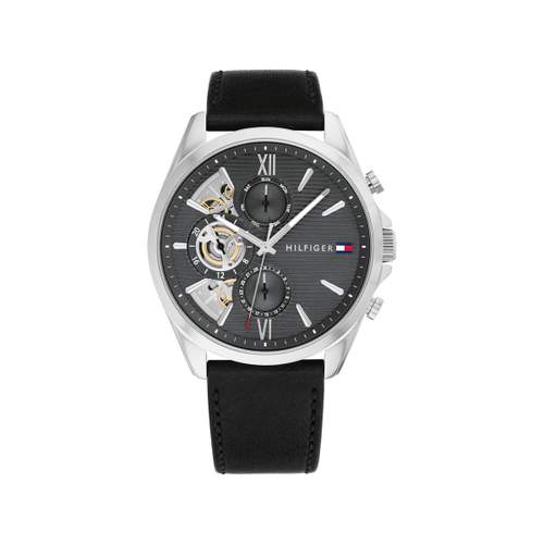 Montre TOMMY HILFIGER baker homme analogique, bracelet cuir noir