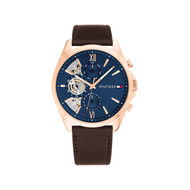 Montre TOMMY HILFIGER baker homme analogique, bracelet cuir marron