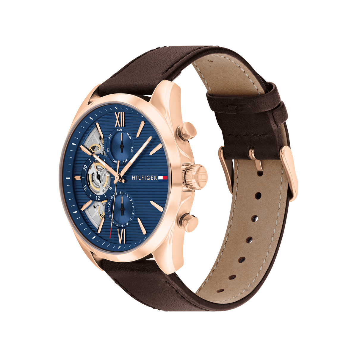 Montre TOMMY HILFIGER baker homme analogique, bracelet cuir marron - vue 2