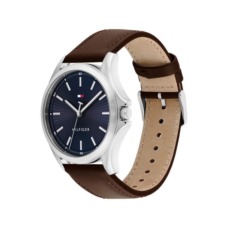 TOMMY HILFIGER bruce heren analoog horloge, bruin leren band - bekijk 2