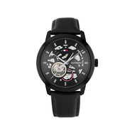 Montre TOMMY HILFIGER henry auto homme analogique, bracelet cuir noir