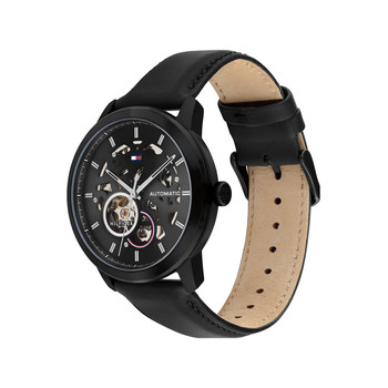 Montre TOMMY HILFIGER henry auto homme analogique, bracelet cuir noir