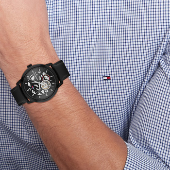 Montre TOMMY HILFIGER henry auto homme analogique, bracelet cuir noir