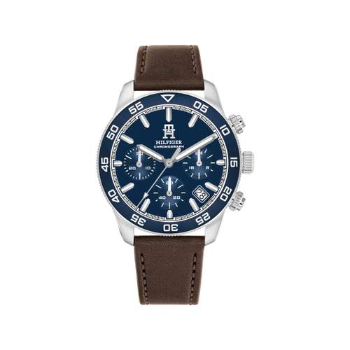 TOMMY HILFIGER th85 chrono analog men's watch, brown leather strap