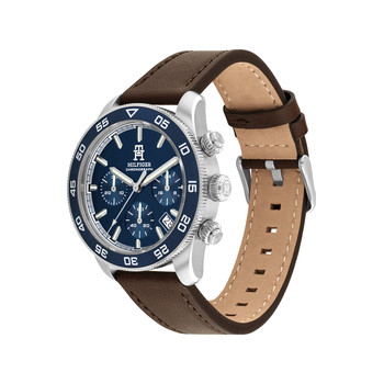 Montre TOMMY HILFIGER th85 chrono homme analogique, bracelet cuir marron