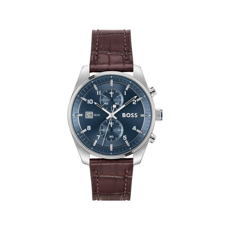 Montre BOSS skytraveller homme bracelet cuir marron - vue 1
