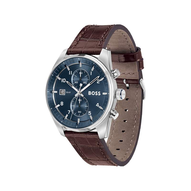 Montre BOSS skytraveller homme bracelet cuir marron - vue 2