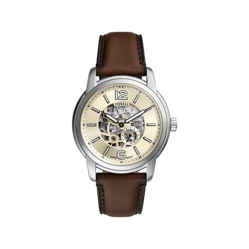 Montre FOSSIL heritage homme automatique, bracelet cuir marron