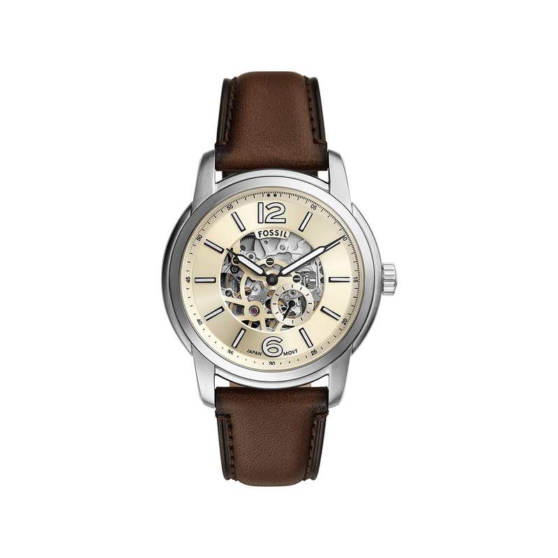 Montre FOSSIL heritage homme automatique, bracelet cuir marron - vue 1