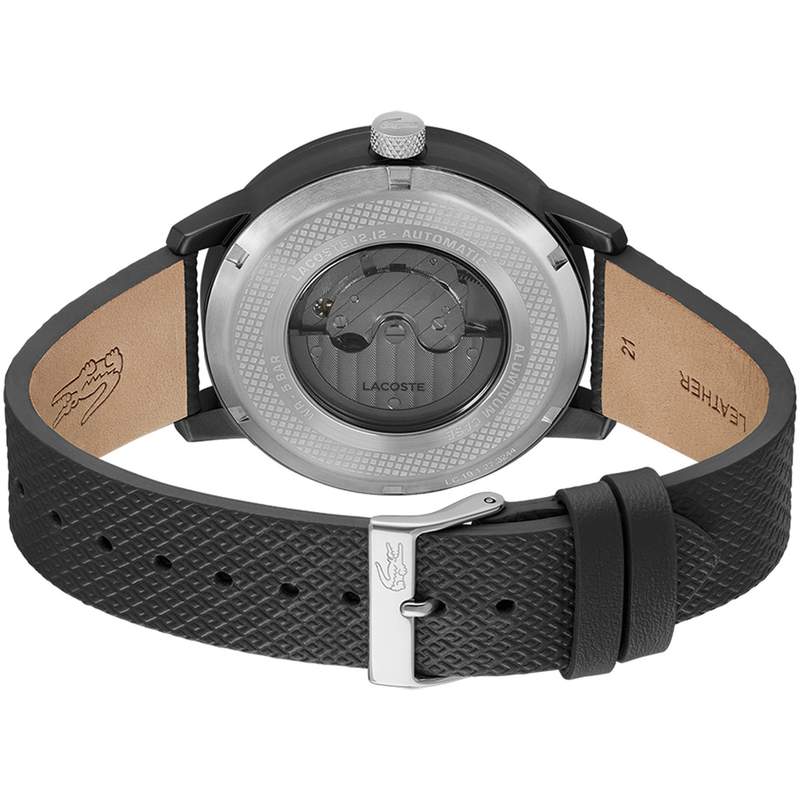 Montre LACOSTE.12.12 automatique homme bracelet cuir noir - vue 3