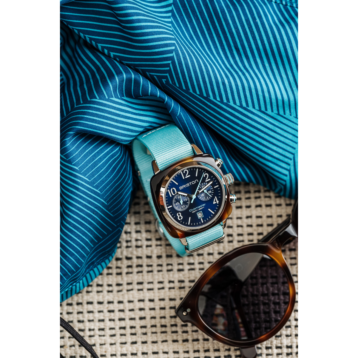 Montre BRISTON classic summer vibes homme bracelet nylon bleu turquoise - vue D1