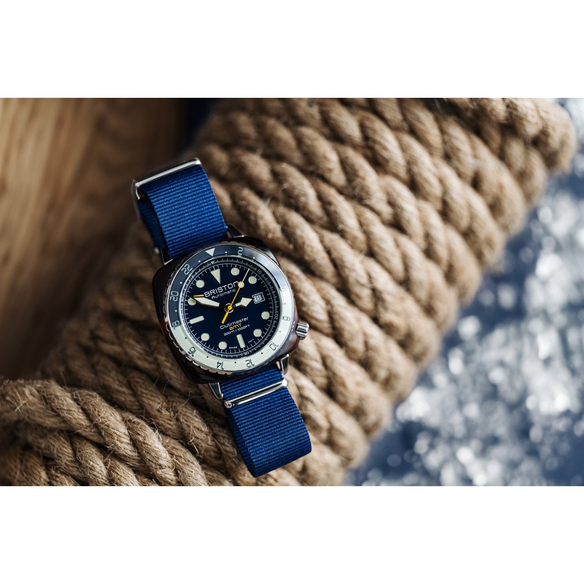 Montre BRISTON clubmaster diver pro gmt homme automatique, bracelet nylon bleu marine - vue D2