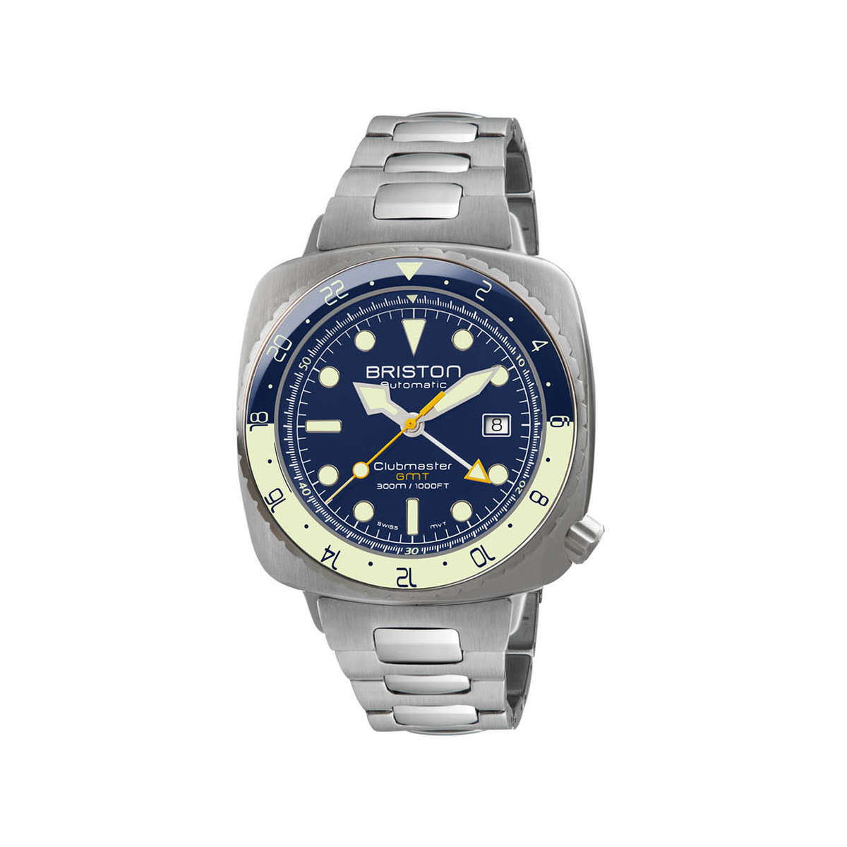 Montre BRISTON clubmaster diver pro gmt homme automatique, bracelet acier inoxydable argent