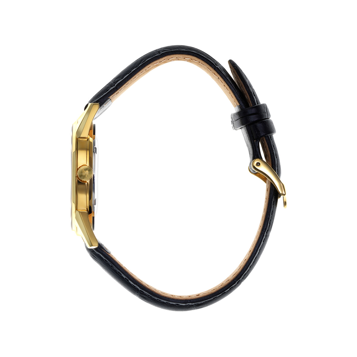 LIP analog men's watch, black leather strap - view 2