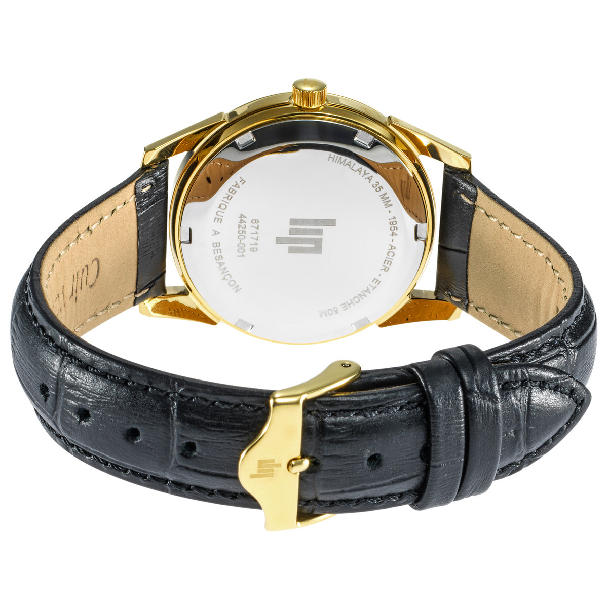 LIP analog men's watch, black leather strap - view 3