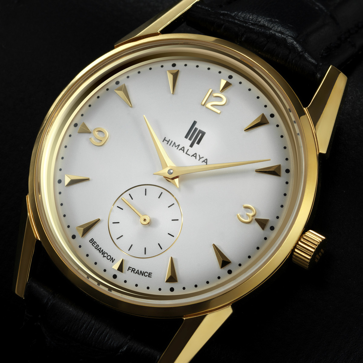 LIP analog men's watch, black leather strap - view D1