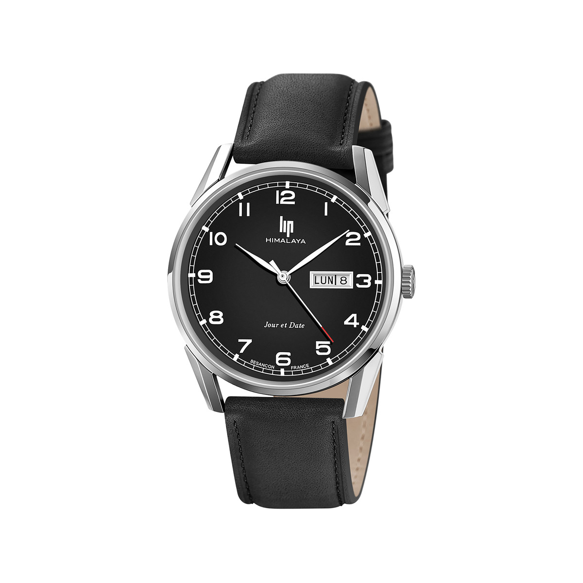 Montre LIP homme analogique, bracelet cuir noir