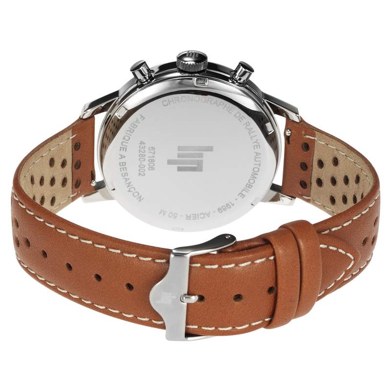 Analog LIP men's watch, brown leather strap - view 3