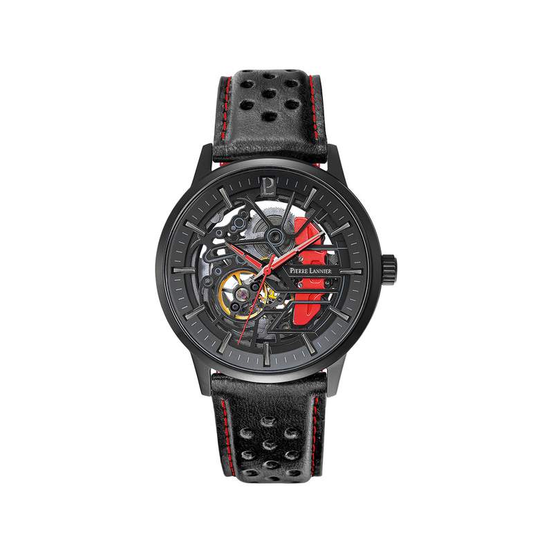 Montre PIERRE LANNIER paddock homme automatique, bracelet cuir noir - vue 1