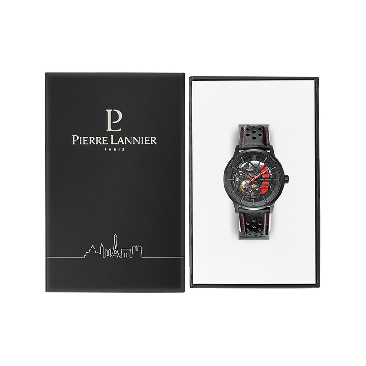 Montre PIERRE LANNIER paddock homme automatique, bracelet cuir noir - vue D1