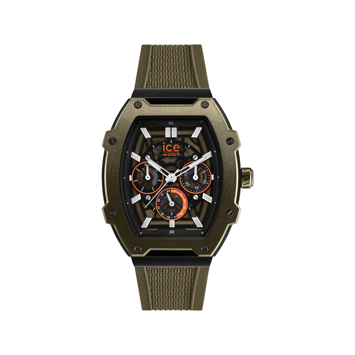 Montre ICE WATCH ice boliday - khaki black homme analogique, bracelet silicone vert