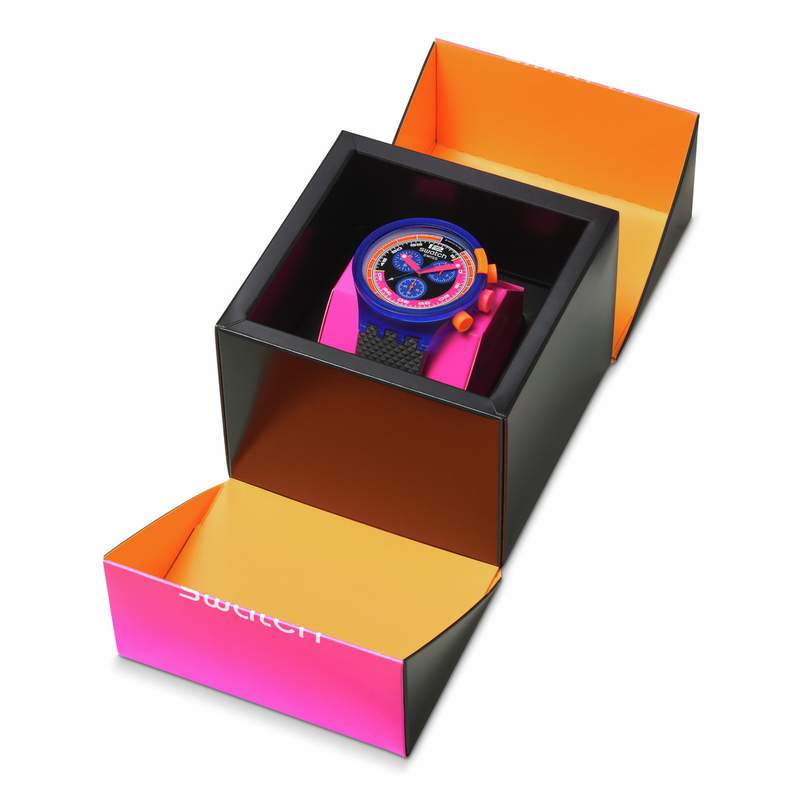 Montre SWATCH neon homme bracelet matériau biosourcé noir - vue D3