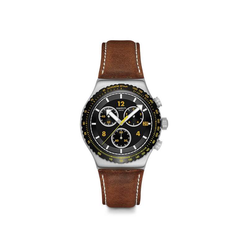 Montre SWATCH holiday collection homme bracelet cuir animal brun - vue 1